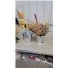 Image 1 : Two Galvanized Metal Buckets with Dried Floral Arrangement and More