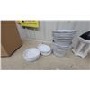 Image 4 : White and Black Hexagonal Decorative Lanterns, White Plastic Planters, and Saucers