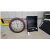 Image 1 : Large Round Wall Clock with Map Face Diameter 23" and Black Decorative Shelf Unit with Drawer