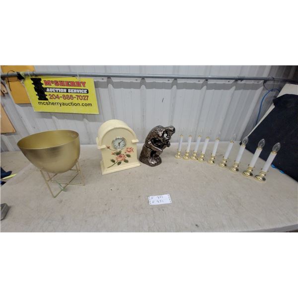 Shabby Chic Mantel Clock with Rose Motif, Bear Figurine, Candleholders, and More