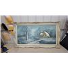 Image 1 : Framed Oil Painting, Winter Landscape with Snow-Covered House, Baroque-Style Frame 55 x 31"