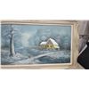 Image 4 : Framed Oil Painting, Winter Landscape with Snow-Covered House, Baroque-Style Frame 55 x 31"