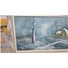 Image 5 : Framed Oil Painting, Winter Landscape with Snow-Covered House, Baroque-Style Frame 55 x 31"