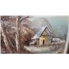 Image 3 : Framed Oil Painting of Mountain Landscape with Cabins, Signed 31 x 55"