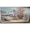 Image 6 : Framed Oil Painting of Mountain Landscape with Cabins, Signed 31 x 55"