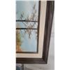 Image 2 : Framed Landscape Oil Painting, Mountain Lake Scene with Snow-Capped Peaks 55 x 31"