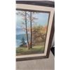 Image 3 : Framed Landscape Oil Painting, Mountain Lake Scene with Snow-Capped Peaks 55 x 31"
