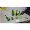 Image 1 : Collection of Green Glass Vases and Decorative Bottles, Various Styles and Sizes