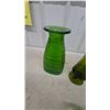 Image 2 : Collection of Green Glass Vases and Decorative Bottles, Various Styles and Sizes