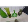 Image 3 : Collection of Green Glass Vases and Decorative Bottles, Various Styles and Sizes