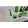 Image 6 : Collection of Green Glass Vases and Decorative Bottles, Various Styles and Sizes