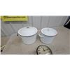 Image 2 : Westclox Wall Clock, White Enamelware Canister with Black Trim, and Chamber Pot with Red Trim