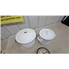 Image 3 : Westclox Wall Clock, White Enamelware Canister with Black Trim, and Chamber Pot with Red Trim