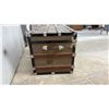 Image 2 : Antique Flat-Top Steamer Trunk with Wooden Slats and Ornate Metal Hardware, 22 x 34 x 21"