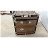 Image 4 : Antique Flat-Top Steamer Trunk with Wooden Slats and Ornate Metal Hardware, 22 x 34 x 21"