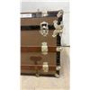 Image 7 : Antique Flat-Top Steamer Trunk with Wooden Slats and Ornate Metal Hardware, 22 x 34 x 21"