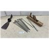 Image 1 : Antique Pick Mattock Head, Wooden Fore Plane, Spade Bits, and More