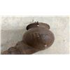 Image 2 : Antique Agricultural Cultivating Tool with Wooden Handle and Cast Iron Fat Lamp