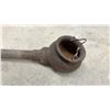 Image 3 : Antique Agricultural Cultivating Tool with Wooden Handle and Cast Iron Fat Lamp