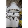 Image 3 : Victorian-Style Brass Hanging Parlor Lamp with Opalescent Glass Shade and Triton Figures