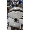 Image 6 : Victorian-Style Brass Hanging Parlor Lamp with Opalescent Glass Shade and Triton Figures