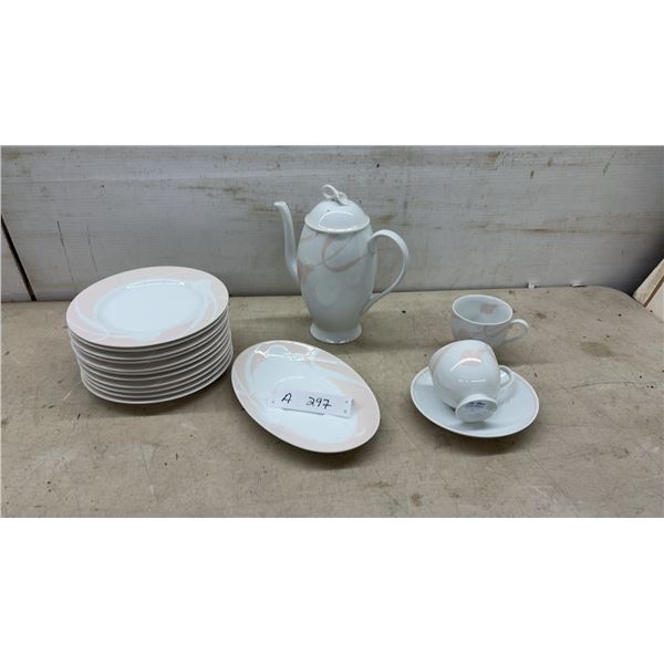 Mikasa Classic Flair Peach Fine China Dinnerware Set with Teapot, Cups, Plates