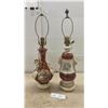 Image 1 : Two Rococo Revival Style Ceramic Table Lamps with Burgundy Glaze and Gold Accents, 24" High