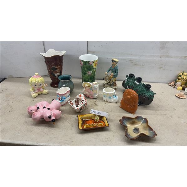Vintage Ceramic Baby Planters, Valarte Portugal Landscape Vase, Figurines, and More