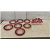 Image 1 : King's Crown Thumbprint Ruby Flash Style Glass Plates and Stemware& 2 Coca Cola Glasses