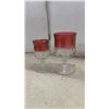 Image 6 : King's Crown Thumbprint Ruby Flash Style Glass Plates and Stemware& 2 Coca Cola Glasses