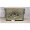 Image 1 : Framed Decorative Hand Fan with Painted Floral Motifs in Gold-Toned Shadow Box, 17 x 24"