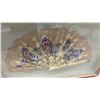 Image 4 : Framed Decorative Hand Fan with Painted Floral Motifs in Gold-Toned Shadow Box, 17 x 24"