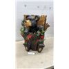 Image 1 : Carved Wood-Style Resin Black Bear in Tree Stump Decorative Sculpture with Faux Greenery, 24 x 18"