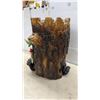 Image 2 : Carved Wood-Style Resin Black Bear in Tree Stump Decorative Sculpture with Faux Greenery, 24 x 18"