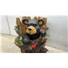 Image 4 : Carved Wood-Style Resin Black Bear in Tree Stump Decorative Sculpture with Faux Greenery, 24 x 18"