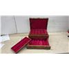 Image 2 : Dovetail Cherry-Stained Wooden Jewelry Box with Red Velvet Interior and Removable Trays, 8H X 17W X
