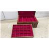 Image 5 : Dovetail Cherry-Stained Wooden Jewelry Box with Red Velvet Interior and Removable Trays, 8H X 17W X