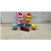 Image 1 : Vintage Sun Rubber Co. Plastic Pig Banks, Case IH Truck Bank with Key, Globe Bank, and More