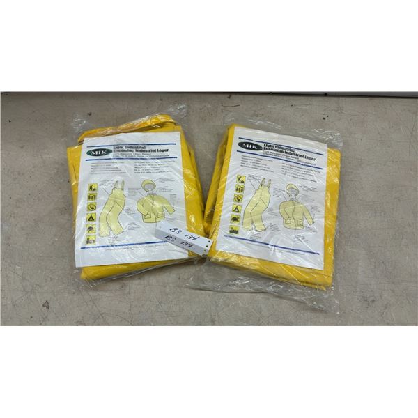 2 MIK Light Industrial 100% Waterproof 3-Piece Rainsuit PVC/Polyester Yellow, Sz L & XL