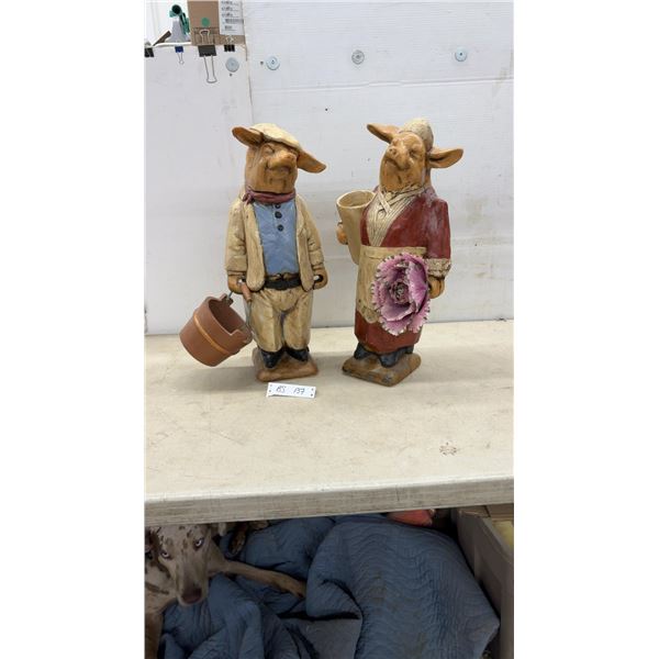 Pair Pig Statues with Bucket and Cabbage, 22" Tall
