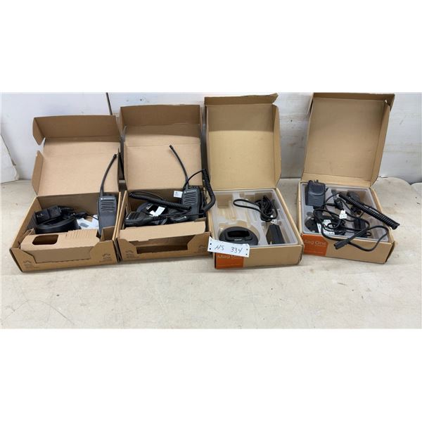 Motorola CP200d Portable Two-Way Radios with Charging Bases and Speaker Microphones