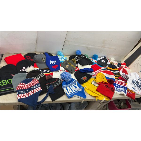 Assorted Knit Touqes, Pom-Pom Hats, Baseball Caps with Sports and Brand Logos and More