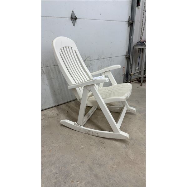 White Plastic Folding Rocking Chair with Slatted Back and Seat
