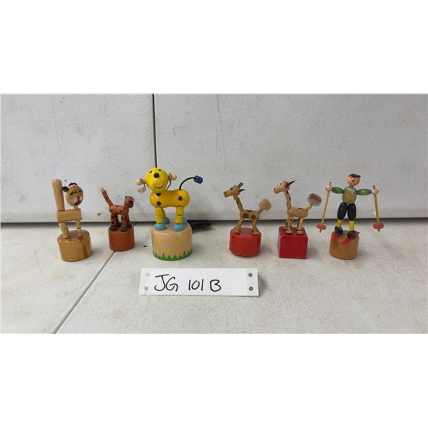 6 Vintage Wooden Finger Push Puppets