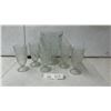 Image 1 : Vintage Jeannette Iris & Herringbone Pitchers with 3 Good Footed Glasses & 2 Glasses with a Chip
