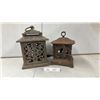 Image 1 : Vintage Cast Iron Garden Lantern With Glass Insert. Larger One Is Made in Japan with Grape Leaves