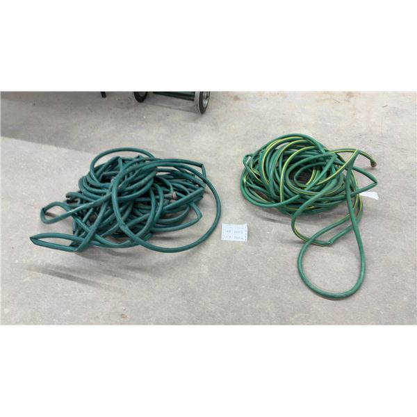 Two Green Garden Hoses, One with Yellow Stripe and More