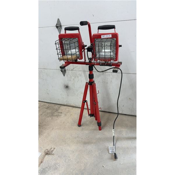 Dual-Head Halogen Work Light with Adjustable Red Tripod Stand