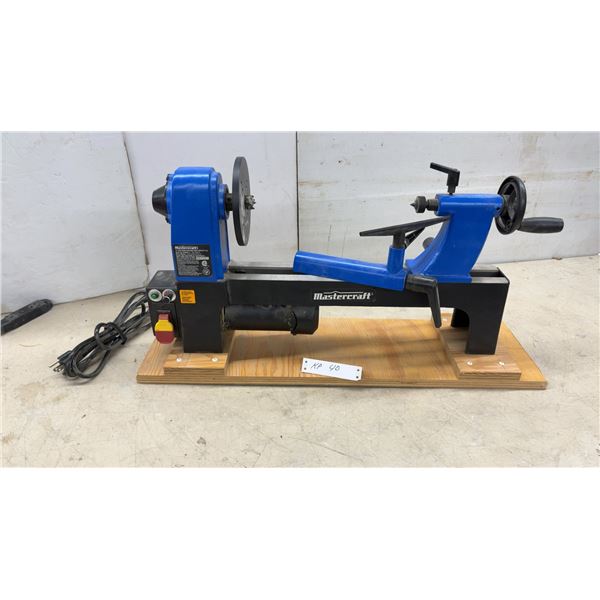 Mastercraft 55-2503-6 Mini Wood Lathe with Variable Speed on Custom Wooden Base