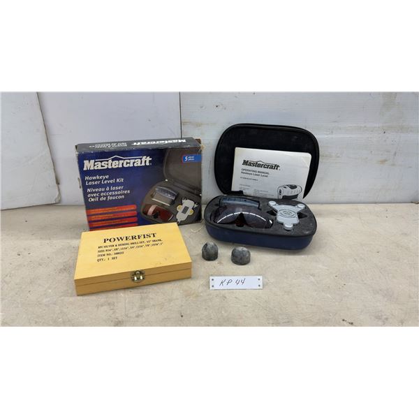 Mastercraft Hawkeye Laser Level Kit and Powerfist 8-Piece Silver and Deming Drill Set